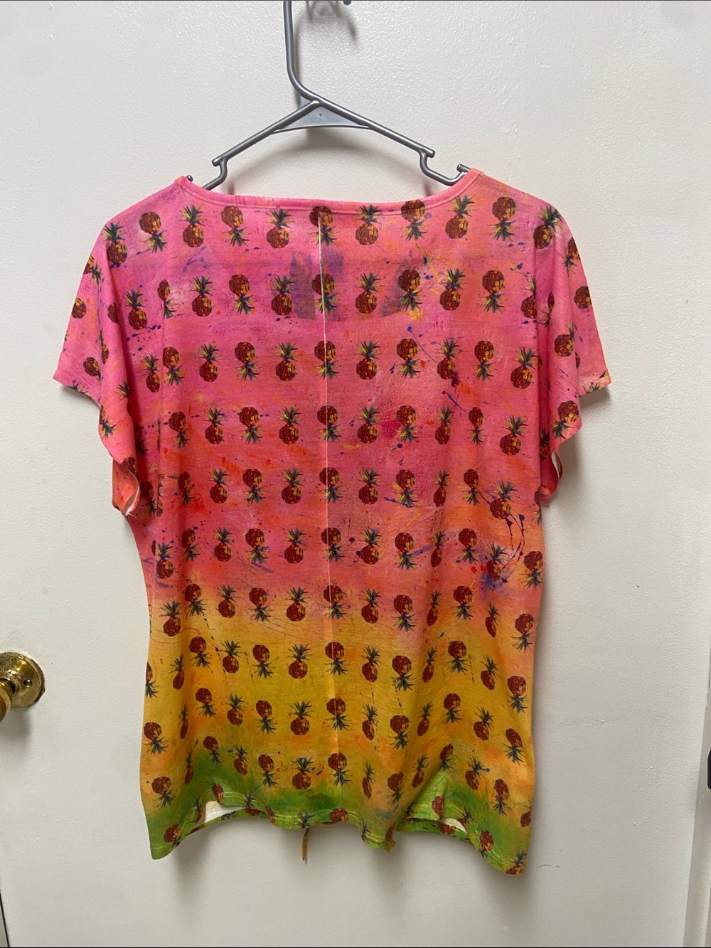 Loralie Loves Pineapple Tie-Front Short Sleeve Tee in Multi-Color - Picture 3 of 3